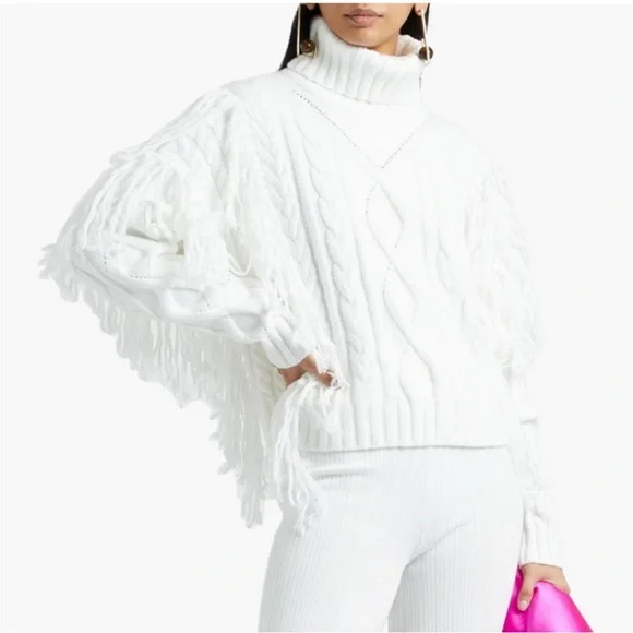 Ronny Kobo Maram Fringed Cableknit Turtleneck Sweater Women’s XL - Picture 2 of 11
